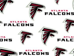 atlanta falcons 100% cotton fabric licensed nfl broadcloth, cut by the yard, white, red and black