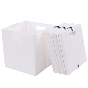 Bringer Plastic Collapsible Storage Cubes, White Cube Organizer Bins, 4-Pack