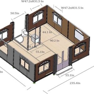 Tiny Expandable Prefab Container House 19x20ft, Mobile Portable Prefab House with Facility of Bedroom, Bathroom/Toilet, Kitchen, Suitable for Home, Workshop, Hotel, Office, Villa, Warehouse