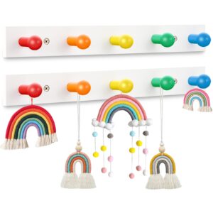 yousoontic 2 pcs kids coat rack wall mount rainbow kids wall hooks wooden coat hooks cute coat rack wall mounted for kid's towels backpacks bedroom bathroom playroom classroom