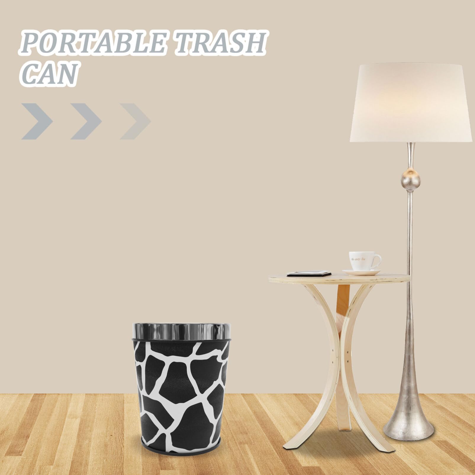 ABOOFAN Pu Leather Trash Can Cow Pattern Round Wastebasket Decorative Paper Basket Garbage Container Small Waste Bucket Rubbish Storage Bin for Bathroom Office Kitchen