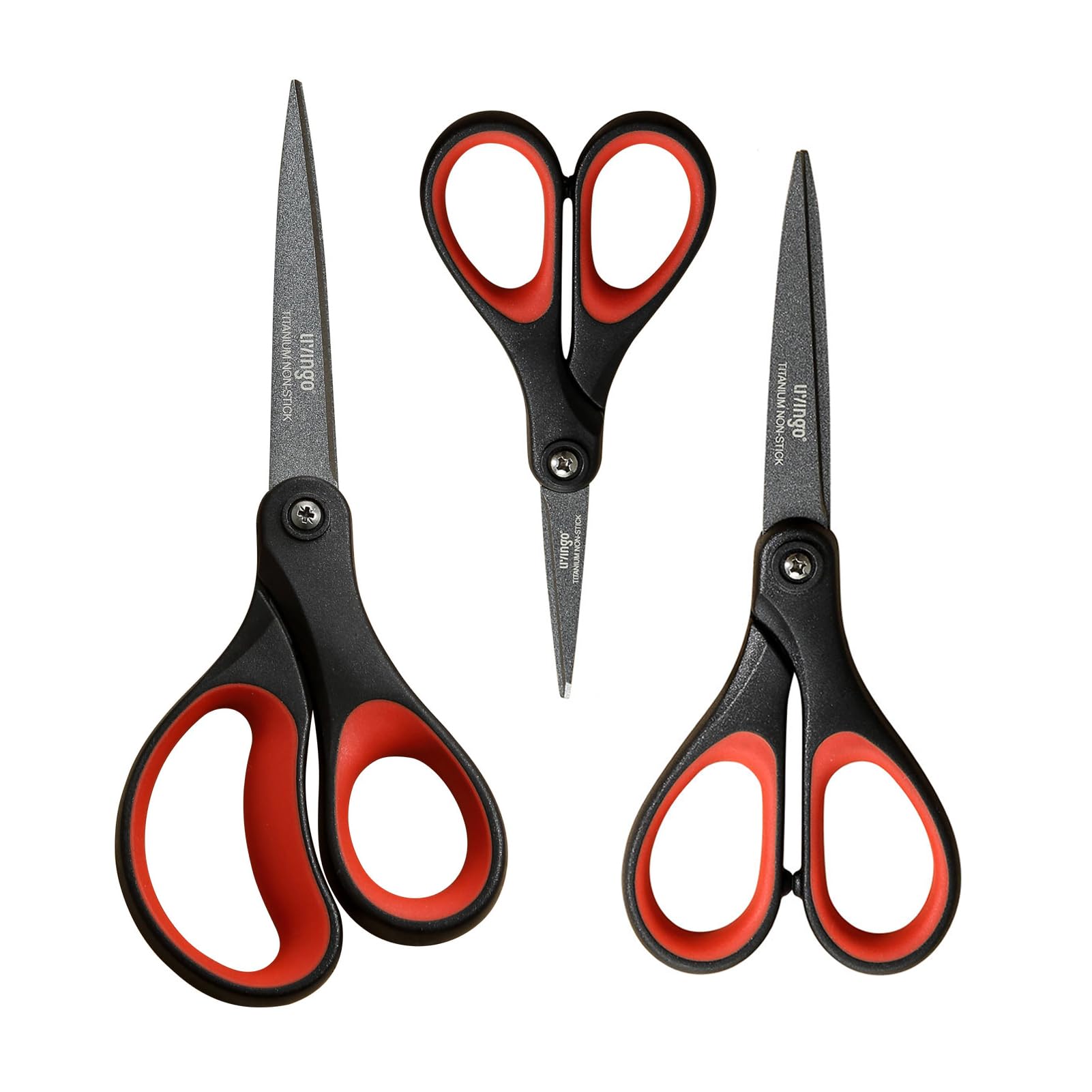 LIVINGO 3 Pack Titanium Scissors All Purpose - Non Stick Stainless Steel Sharp Scissors Set Heavy Duty for Office School Sewing Crafting Cutting Fabric Paper, Comfortable Grip, 5”, 7” & 8”