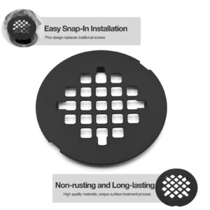 MUZISST 4-1/4” OD Snap-in Round Shower Drain Cover, Shower Drain Hair Catcher Replacement Floor Drainer, Sturdy and Durable Drain Cover, Easy to Install, Matte Black