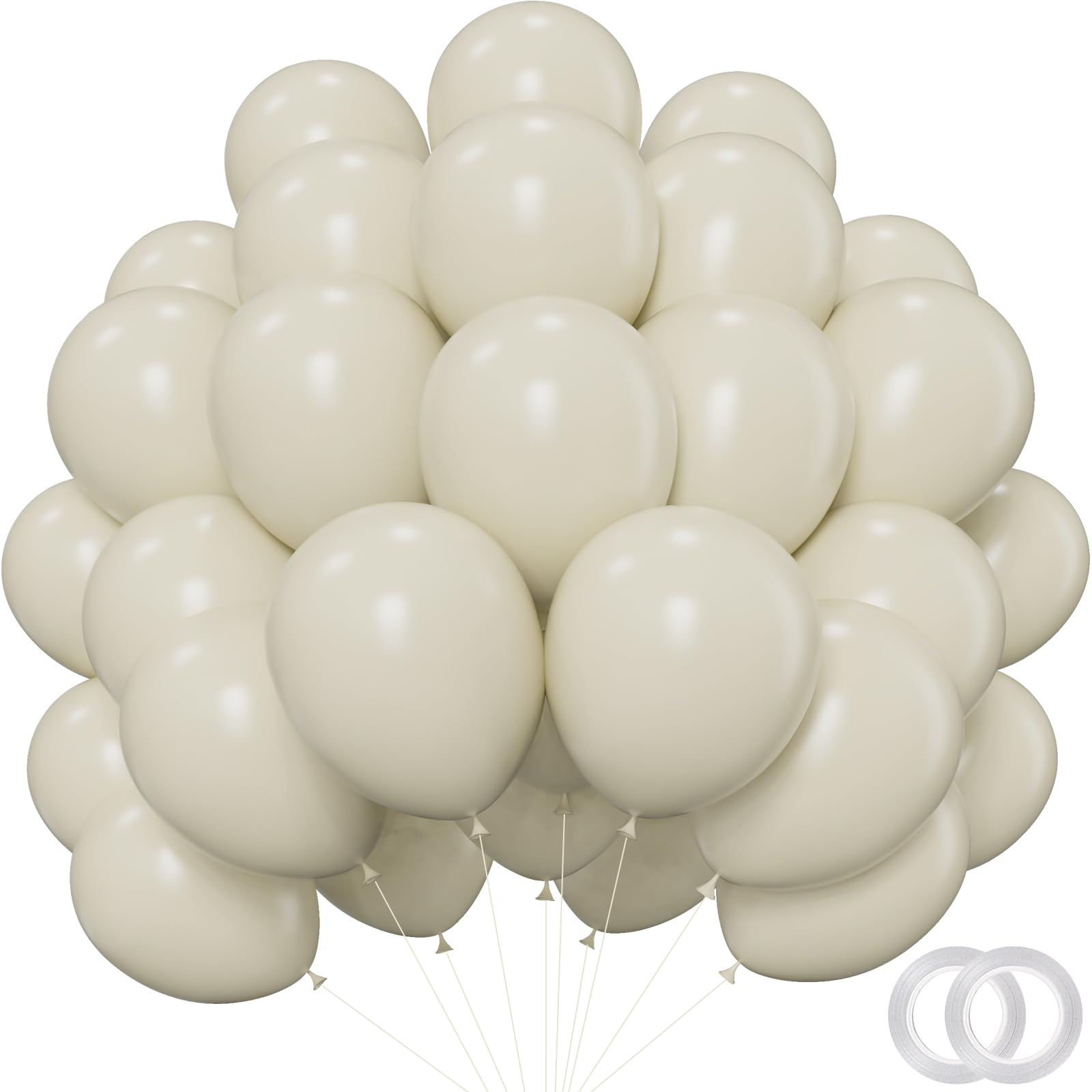 PatiCool Beige Balloons - 12 inch 100pcs Latex - Cream Balloons with 2 Ribbons, Neutral Ivory Balloons, White Sand balloons for Birthday Party, Boho Wedding, Bridal Shower, Baby Shower Decorations