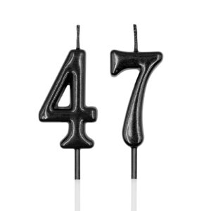 47th & 74th birthday candles, black number 47 74 candle for cake, happy birthday cake topper decoration for birthday anniversary celebration party supplies