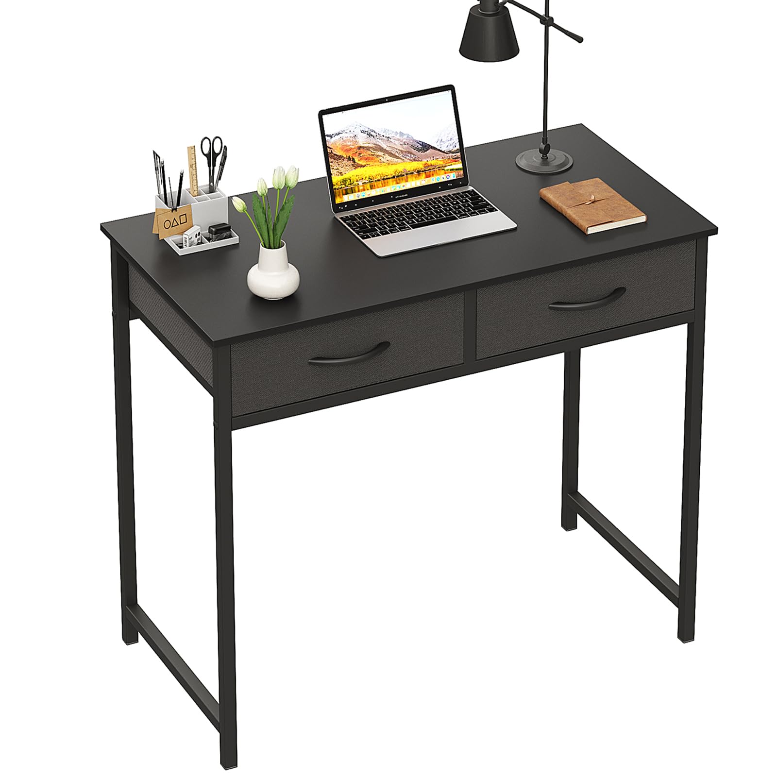 WOHOMO Small Computer Desk with Drawers, 31.5 Inch Black Vanity Desk with Storage, Home Office Computer Desk for Small Spaces, Modern Work Writing Study Table, Black