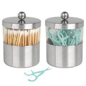 Gaussra Apothecary Jars, Qtip Holder - Stainless Steel Bathroom Jar with Stickers - Farmhouse Decor Qtip Dispenser for Qtips, Cotton Balls, Swabs, Makeup Sponges (2 Pack, Brushed Nickel)