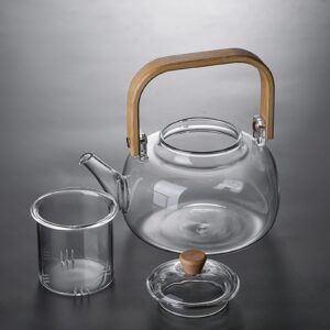 Glass Teapot with Infuser Clear Glass Tea Kettle with 6 Teacups, 900 ml Tea Pot Set for Stove Top, Loose Tea, Tea Maker Gift