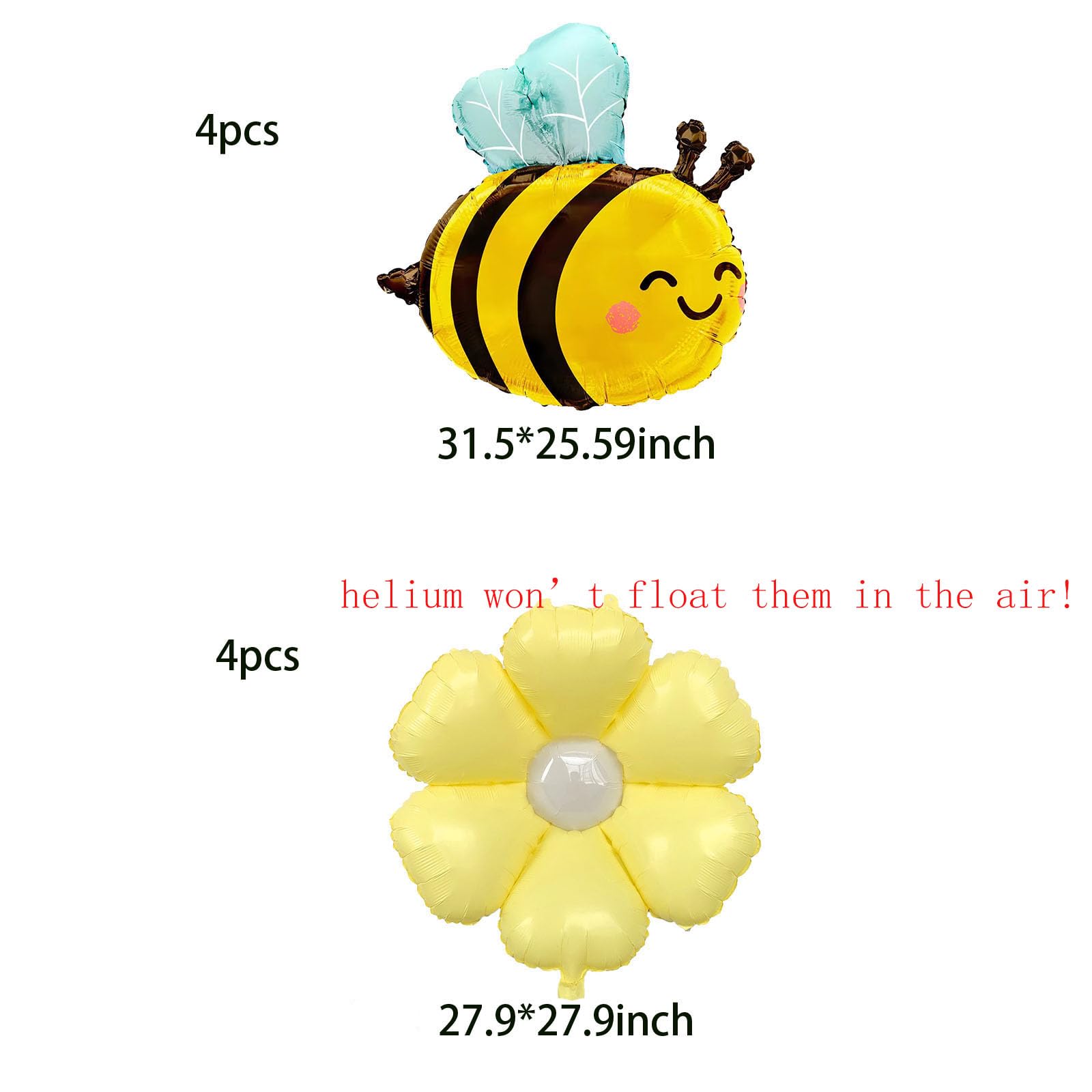 8 Pcs Bumble Bee Balloons Bee Foil Mylar Balloons Daisy Flower Balloons for Bee Theme Birthday Baby Shower Party Decoration Supplies