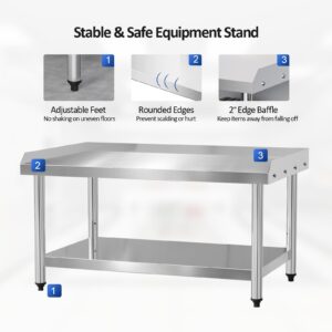 ROVSUN Stainless Steel Equipment Stand, 48" L x 30" W x 26" H NSF Stainless Steel Table Grill Stand Table with Adjustable Undershelf for Commercial Kitchen Restaurant Hotel Home