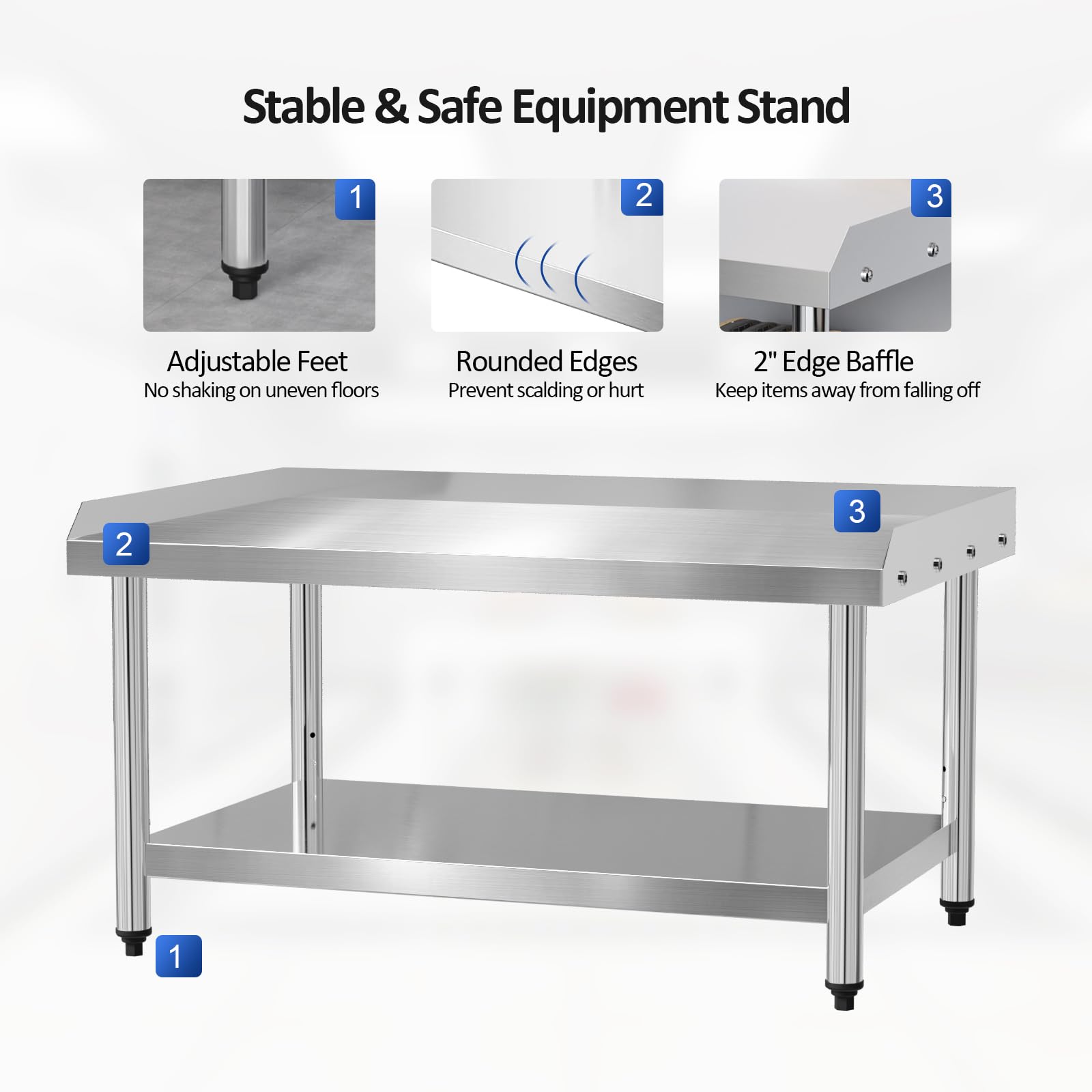 ROVSUN Stainless Steel Equipment Stand, 48" L x 30" W x 26" H NSF Stainless Steel Table Grill Stand Table with Adjustable Undershelf for Commercial Kitchen Restaurant Hotel Home