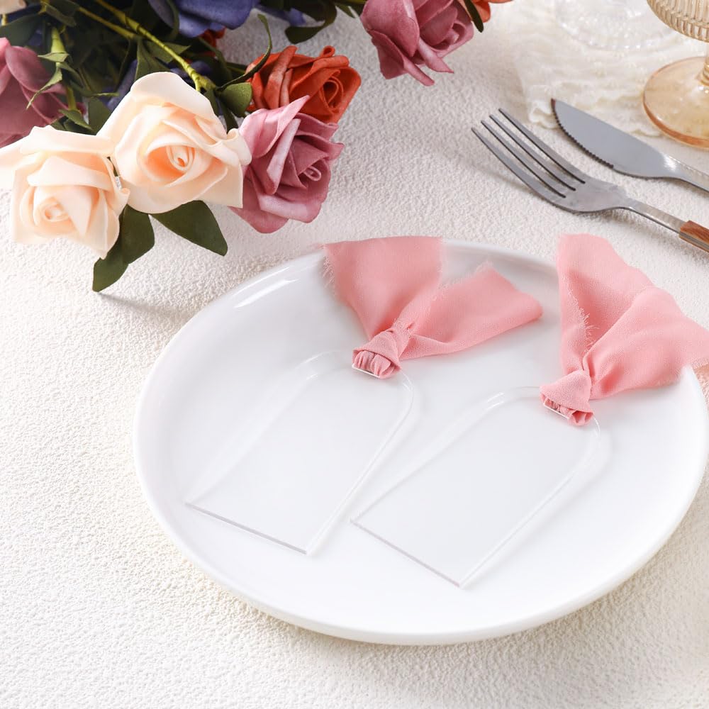 30 Pcs Acrylic Place Cards Wedding Reserved Signs for Chairs Name Tag Seat Label with Ribbon for Table Setting Numbers Guest Names Dinner Parties3.55'' *1.77 '' (Pink)