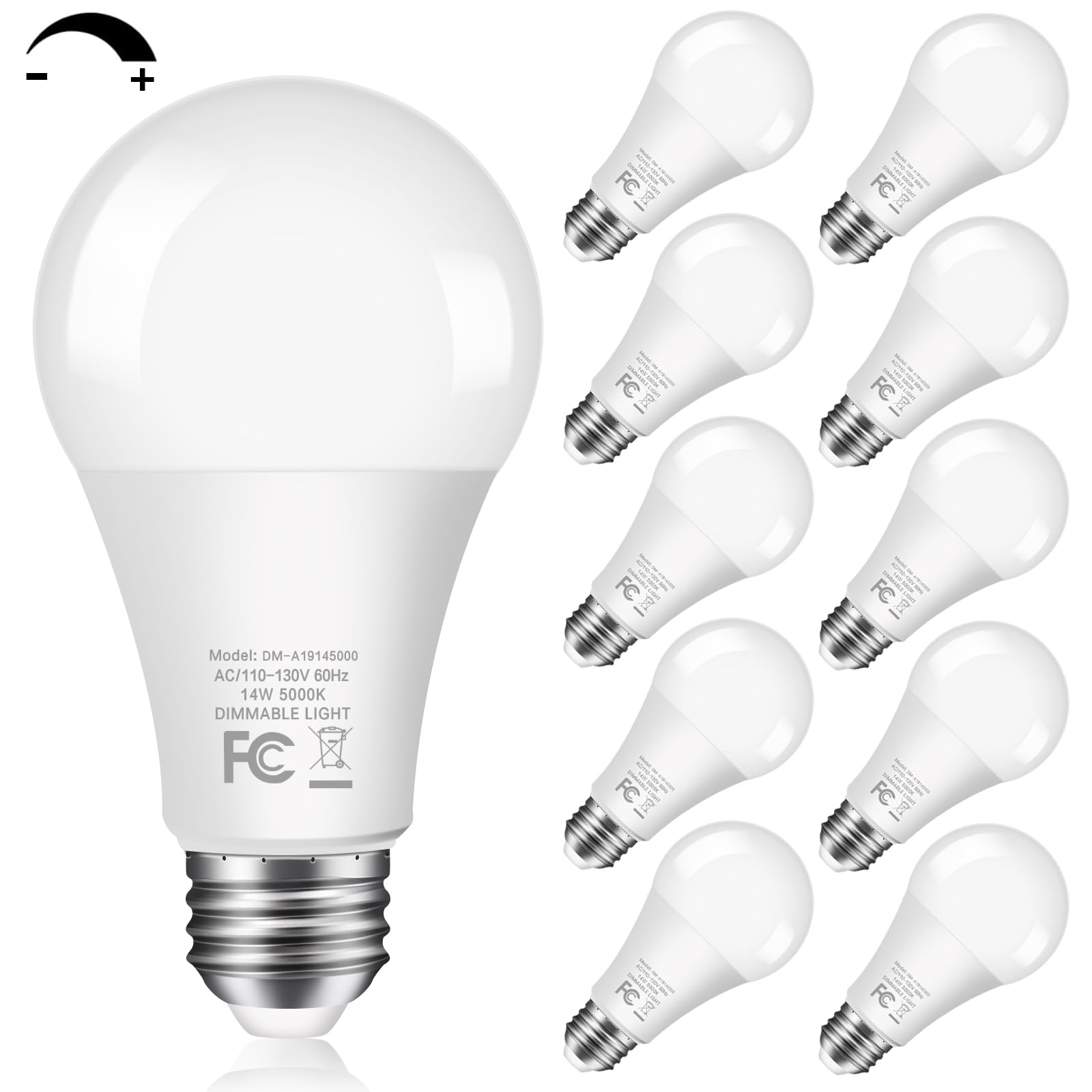 GOZIG 14W 1500LM Dimmable LED Light Bulbs 100 Watt Equivalent Bright A19 LED Bulbs with E26 Medium Base Daylight White 5000K CRI 90+ for Home Office Bedroom Kitchen, 10 Packs