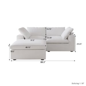 Cloud Modular Sectional Sofa,Down Filled Comfort Sofa Couch for Living Room,2 Seater+ 1Ottoman Couches for Livingroon Apartment,Sofa Cover Washable and Replaceable