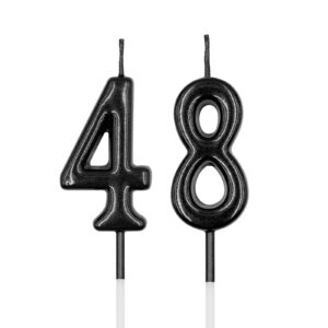 48th & 84th birthday candles, black number 48 84 candle for cake, happy birthday cake topper decoration for birthday anniversary celebration party supplies