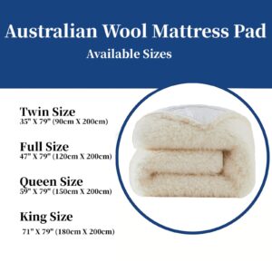 ALEEIK King Size Wool Mattress Topper,100% Australian Wool Mattress Pad,Ultra Soft Foldable Mattress Protector All Season Breathable Mattress Case, Queen