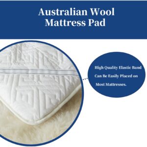 ALEEIK King Size Wool Mattress Topper,100% Australian Wool Mattress Pad,Ultra Soft Foldable Mattress Protector All Season Breathable Mattress Case, Queen