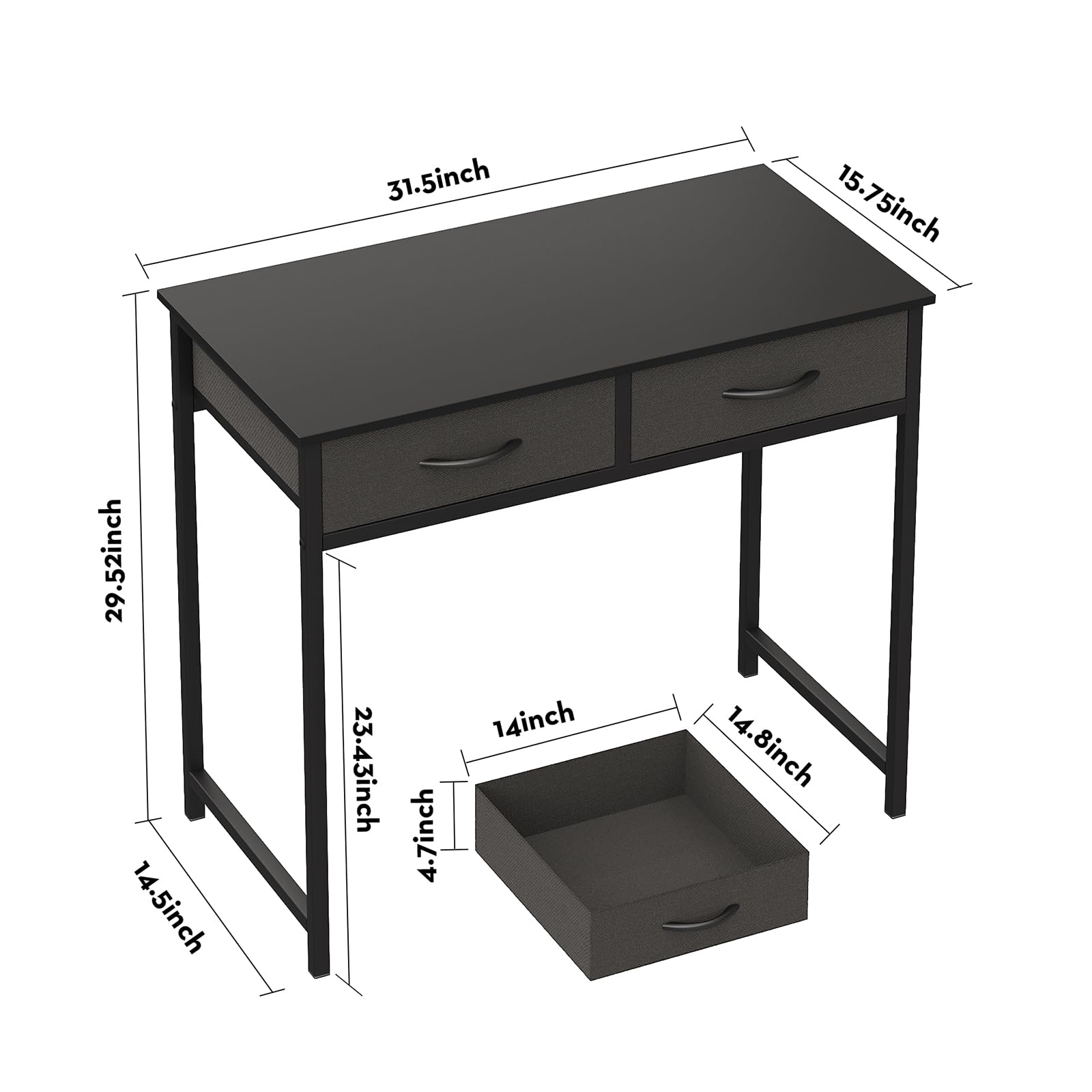 WOHOMO Small Computer Desk with Drawers, 31.5 Inch Black Vanity Desk with Storage, Home Office Computer Desk for Small Spaces, Modern Work Writing Study Table, Black