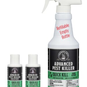 Grandpa Gus's Natural Advanced Pest Killer Concentrate, Bundled with a 32 oz Empty Spray Bottle, Plant-Based Actives Quick Kill 46 Insect Species, Indoor & Outdoor, Light Scent, 3.7 fl oz (Pack of 2)