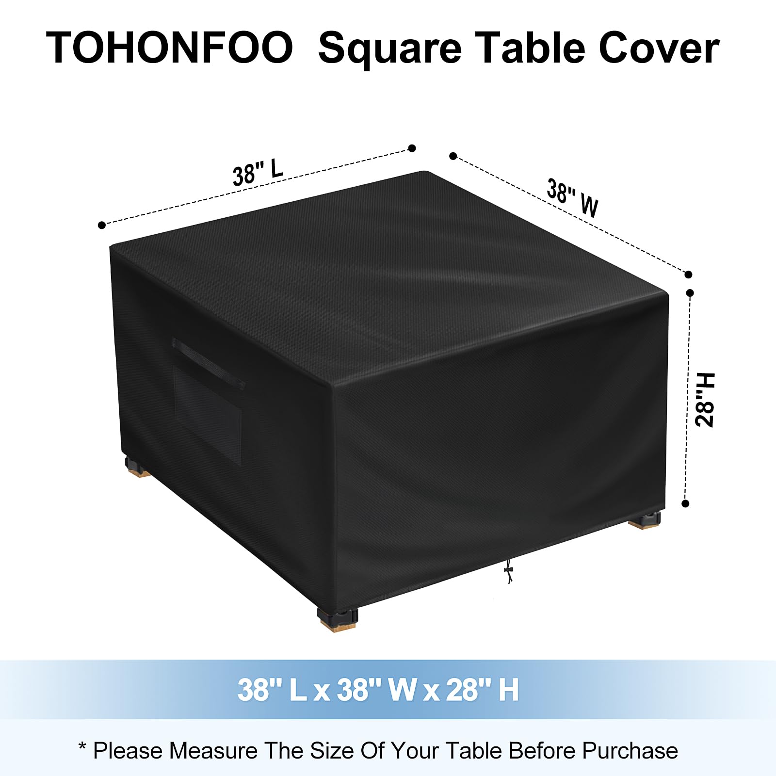 Square Patio Table Cover - Waterproof Outdoor Table Covers - Outdoor Patio Furniture Covers - 38" L x 38" W x 28" H