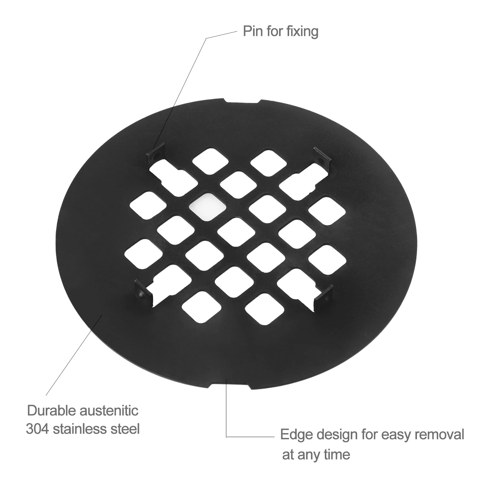 MUZISST 4-1/4” OD Snap-in Round Shower Drain Cover, Shower Drain Hair Catcher Replacement Floor Drainer, Sturdy and Durable Drain Cover, Easy to Install, Matte Black