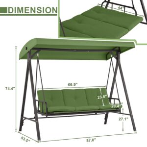 BPS 3-Person Patio Porch Swing Chair, Outdoor Patio Swing Hammock with Adjustable,Backrest and Canopy for Patio, Garden, Poolside, Balcony - Green