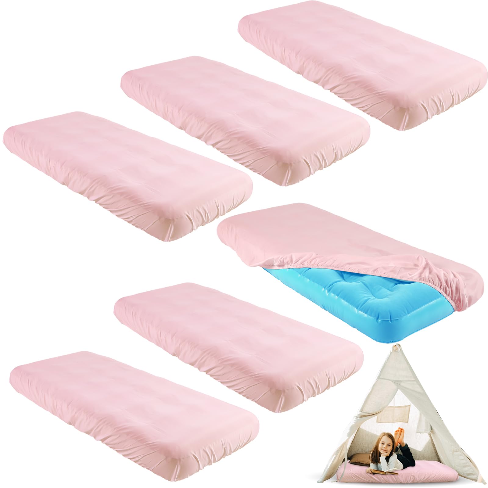 Breling Kids Air Mattress Fitted Sheets Compatible with Intex Cozy Kidz (Sheet Only) Toddler Inflatable Mattress Sheets for Kids Sleepover Party Travel Camping Air Mattress Airbed(Pink,6 Pcs)