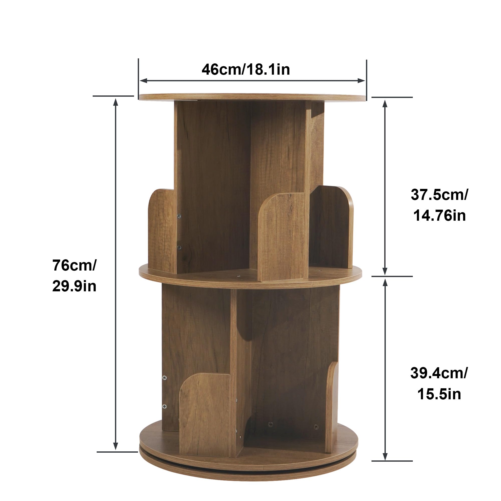 uyoyous 2 Tier Rotating Bookshelf 360 Display Floor Standing Bookcase Storage Rack Small Corner Bookshelf for Small Space,Bedroom, Living Room