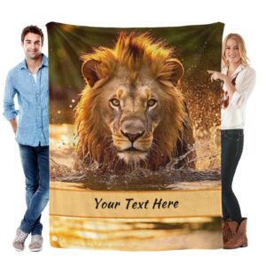 Customized Lion Blanket with Name, Personalized Throw Blanket for Kids Girls, Fuzzy Soft Blanket Microfiber, 60" x 80"