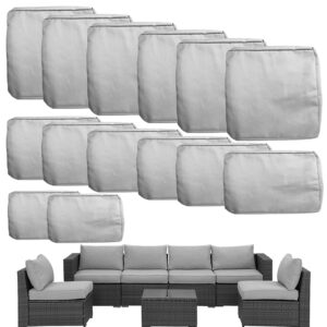 tecosara outdoor cushion covers replacement 14 pcs patio cushion covers fit for 7pieces 6-seater wicker rattan sectional couch sofa outdoor cushion slipcovers set seat and back cover only, grey