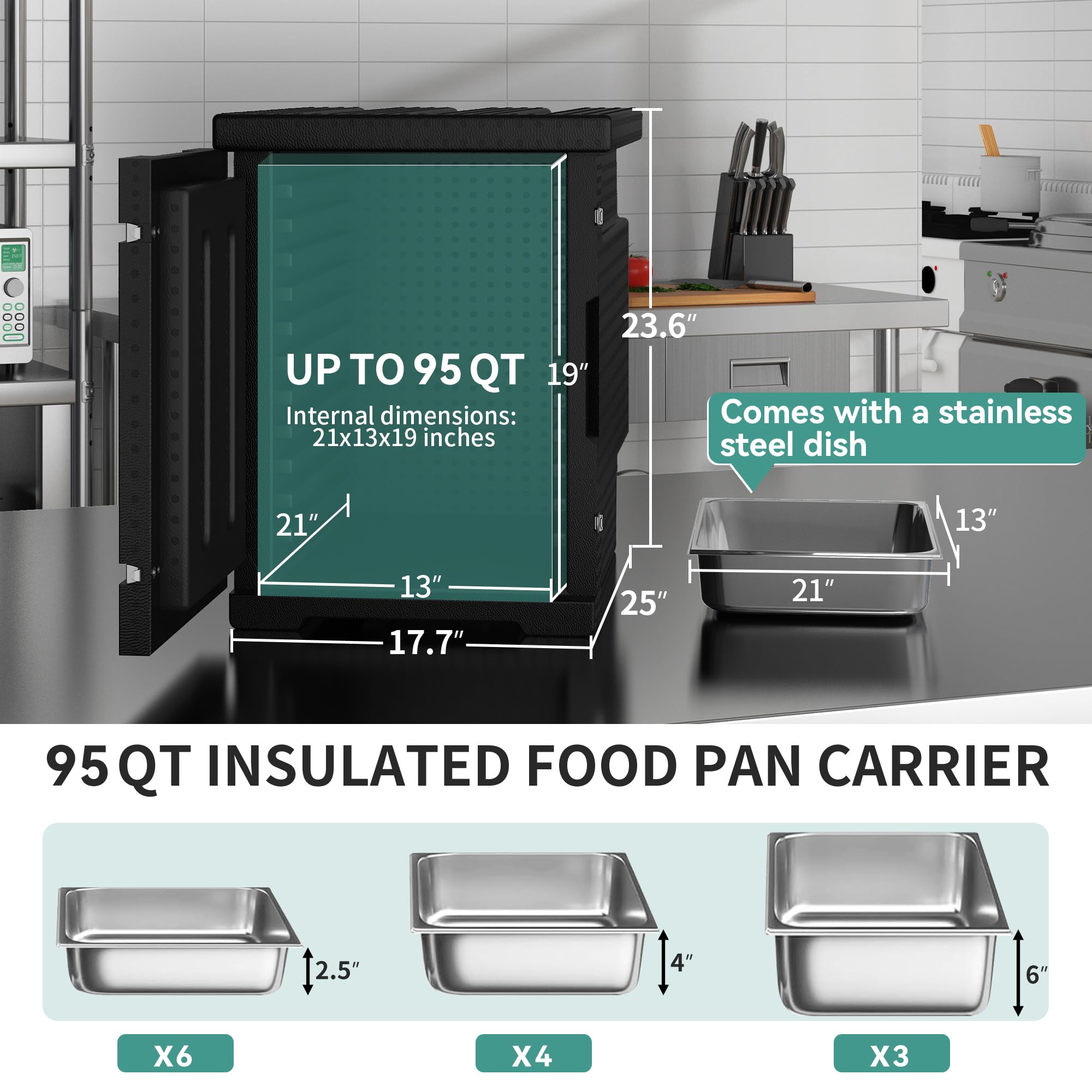 YITAHOME EPP Insulated Food Pan Carrier, 95 Qt Hot Box for Catering w/Stainless Steel Pan, Catering Food Warmer for 5 Full-Size Pans for Restaurant Family Gathering, Lightweight, High Performance