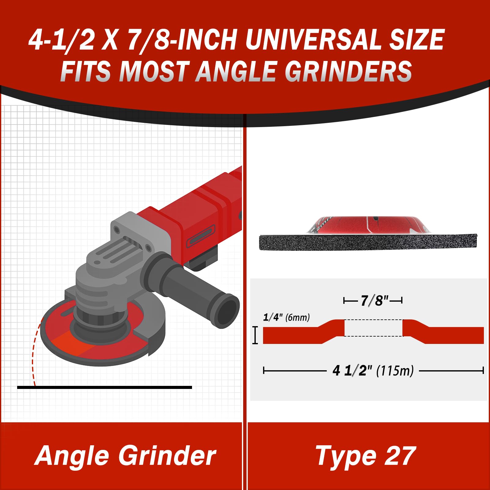 25 Pack Grinding Wheels 4-1/2 Inch, Grinder Wheel for General Purpose Metal & Stainless Steel, Aluminum Oxide Grinding Disc 4 1/2 for Angle Grinder, Depressed Center 4.5" * 1/4" * 7/8"