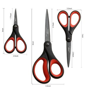 LIVINGO 3 Pack Titanium Scissors All Purpose - Non Stick Stainless Steel Sharp Scissors Set Heavy Duty for Office School Sewing Crafting Cutting Fabric Paper, Comfortable Grip, 5”, 7” & 8”