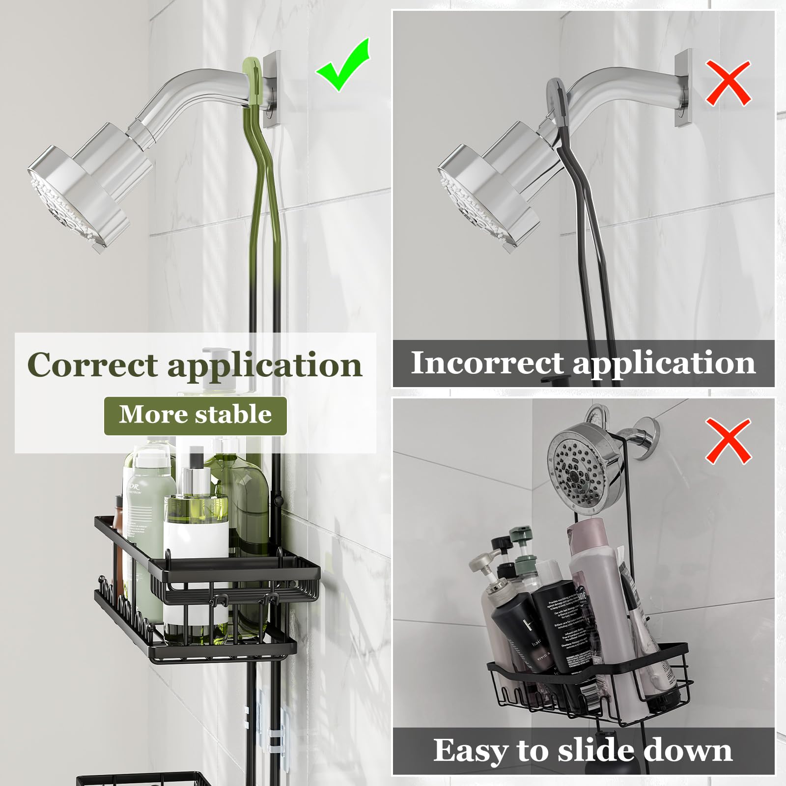 Skyapex Shower Caddy Hanging: Adjustable Height No Blocking to Shower Head - Black Shower Caddy Over Showerhead Shower Organizer - Rustproof Shower Shelves with Hooks 2 Soap Holders