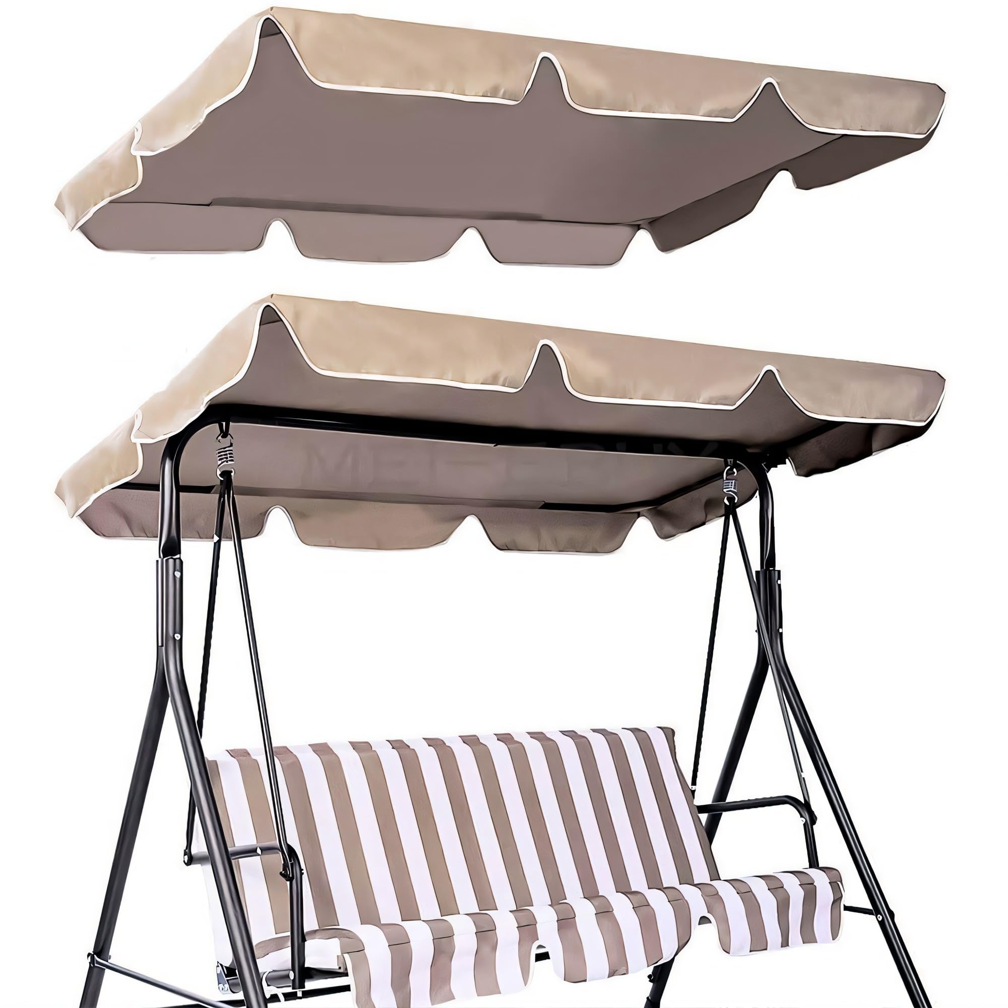 Timoau Porch Swing Canopy, Replacement Waterproof Swing Top Cover, 3 Seater Garden Swing Seat Canopy Cover，Durable Outdoor Sun Shade Patio Swing Canopy Awning Khaki1