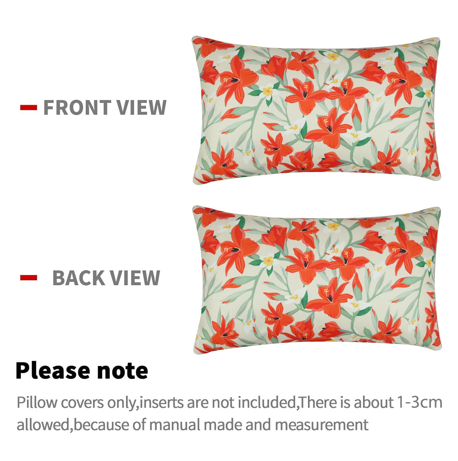 Pyonic Outdoor Pillows Cover Pack of 2 Floral Waterproof Throw Pillow Covers 12X20 inch Outdoor Lumbar Pillows for Patio Furniture Garden Outdoor Waterproof Throw Pillows