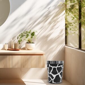 ABOOFAN Pu Leather Trash Can Cow Pattern Round Wastebasket Decorative Paper Basket Garbage Container Small Waste Bucket Rubbish Storage Bin for Bathroom Office Kitchen