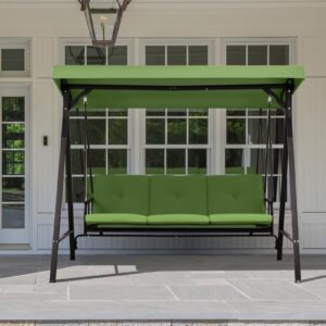 BPS 3-Person Patio Porch Swing Chair, Outdoor Patio Swing Hammock with Adjustable,Backrest and Canopy for Patio, Garden, Poolside, Balcony - Green