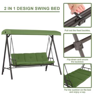 BPS 3-Person Patio Porch Swing Chair, Outdoor Patio Swing Hammock with Adjustable,Backrest and Canopy for Patio, Garden, Poolside, Balcony - Green