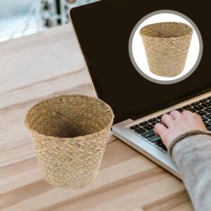 Ciieeo Round Seagrass Woven Storage Basket Waste Basket Pen Holder Natural Straw Garbage Can Trash Basket Makeup Brush Holder