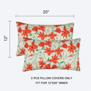 Pyonic Outdoor Pillows Cover Pack of 2 Floral Waterproof Throw Pillow Covers 12X20 inch Outdoor Lumbar Pillows for Patio Furniture Garden Outdoor Waterproof Throw Pillows