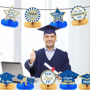 9 pieces of graduation party decoration Class of 2024 Congrats Graduation Honeycomb Centerpieces,Graduation，Congratulations Graduation honeycomb desktop decoration (Blue gold)