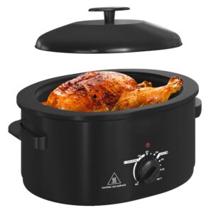 8 qt electric roaster oven with self-basting lid, turkey roaster oven with defrost warm function, removable pan and rack, black