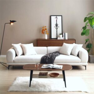 kevinspace 108.3'' modern sofa couch for living room, 4-seater fabric sofa comfy sofa with metal legs, wide upholstered sofa deep seat sofa bouclé couch furniture set office 4 pillows, beige