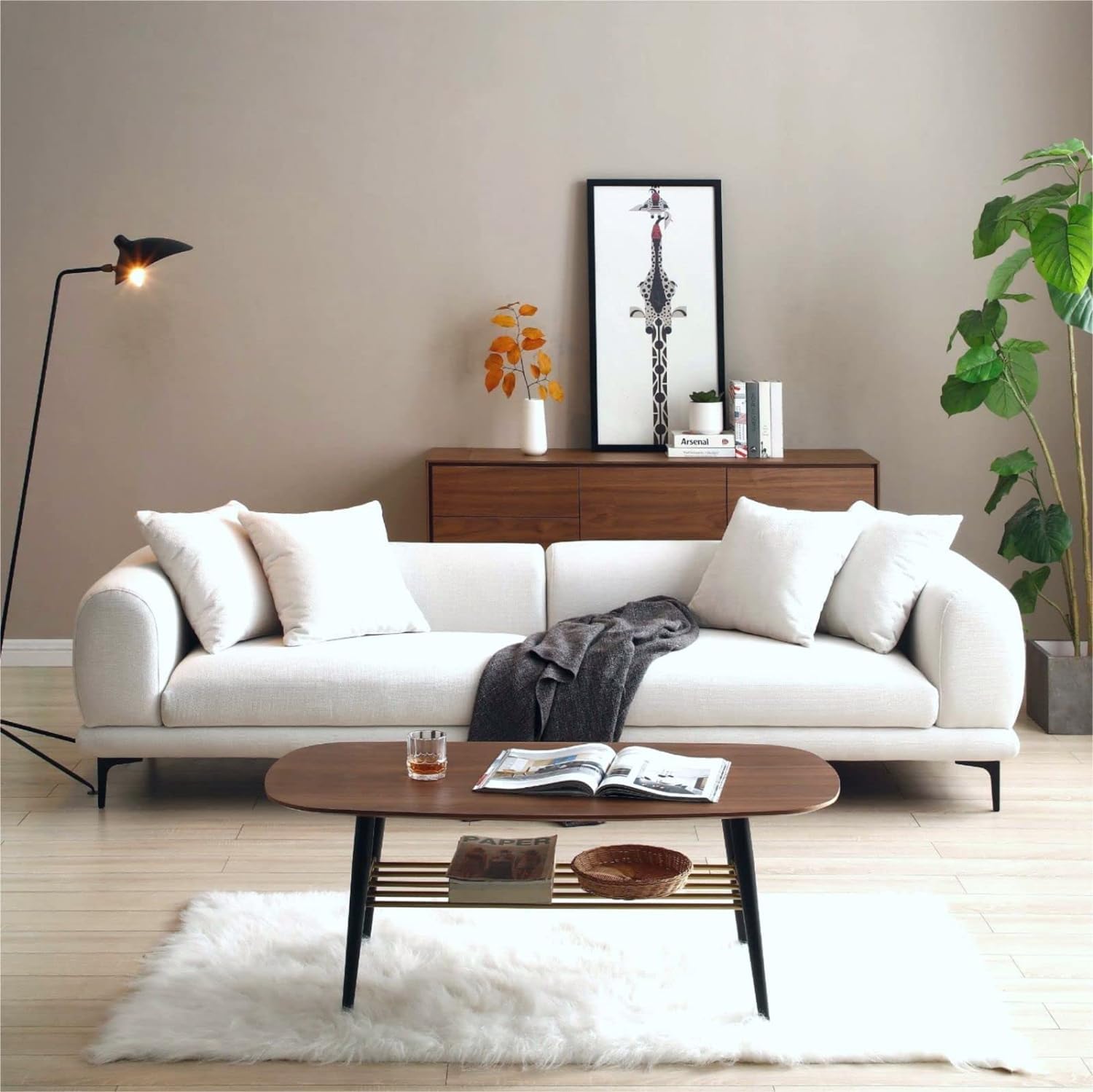 KEVINSPACE 108.3'' Modern Sofa Couch for Living Room, 4-Seater Fabric Sofa Comfy Sofa with Metal Legs, Wide Upholstered Sofa Deep Seat Sofa Bouclé Couch Furniture Set Office 4 Pillows, Beige