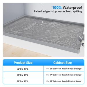 1 Inch Raised Under Sink Mat, 22" X 19" Under Kitchen Sink Mat [BPA Free] Waterproof Silicone Under Sink Mats Bathroom Kitchen Cabinet Shelf Protector, Under Sink Liner Tray, Light Grey