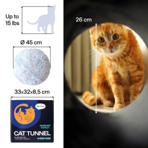 Cat Tunnel Bed – Cat Donut Tunnel Combining Cat Bed, Peekaboo Cat Cave, & Cat Tube – Cat Cave Bed with Cat Toys for Indoor Cats Included – Cat Tunnels for Indoor Cats Large, 1 Lazer Paw, 1 Ball