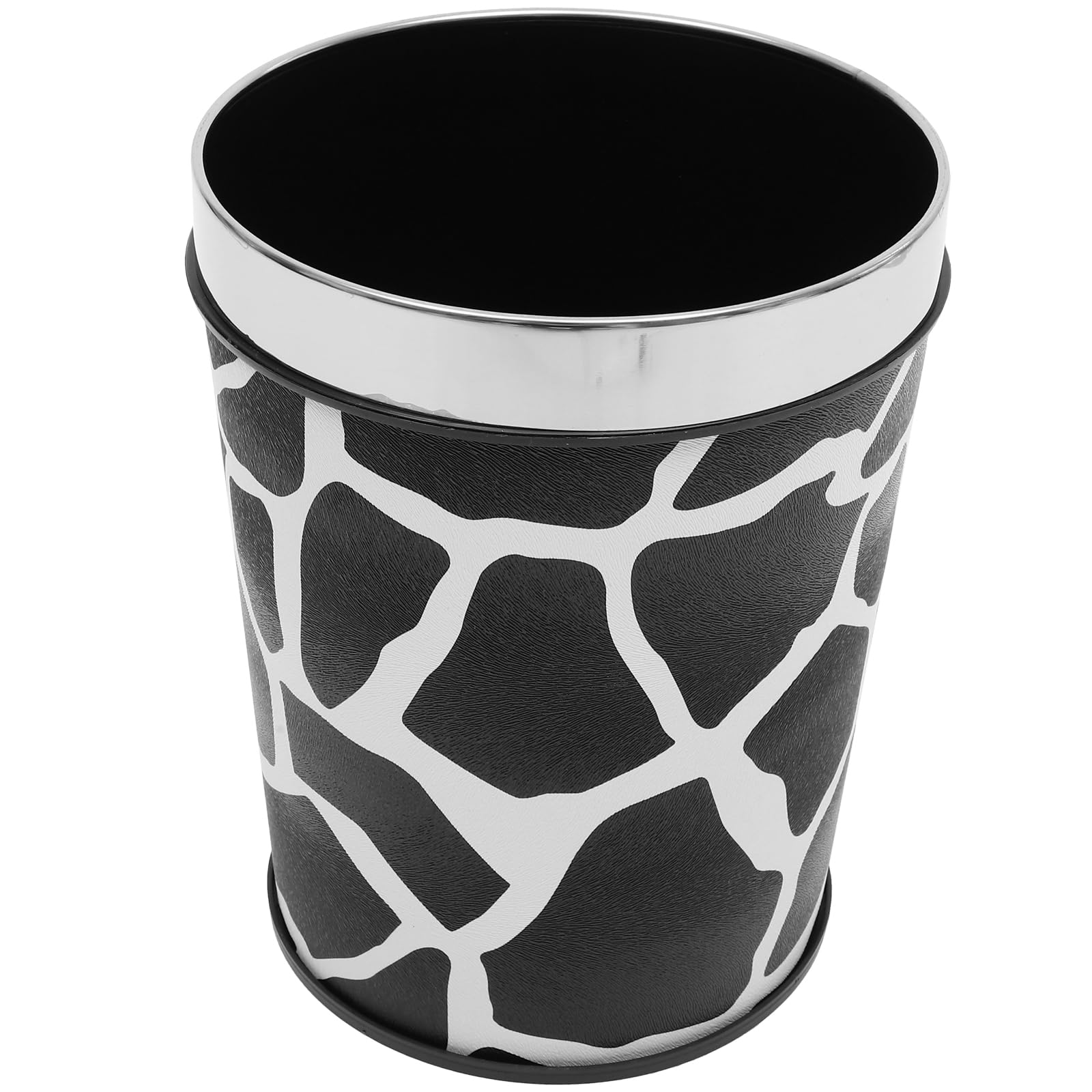 ABOOFAN Pu Leather Trash Can Cow Pattern Round Wastebasket Decorative Paper Basket Garbage Container Small Waste Bucket Rubbish Storage Bin for Bathroom Office Kitchen