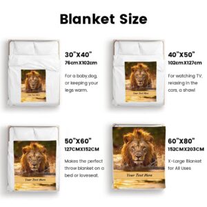 Customized Lion Blanket with Name, Personalized Throw Blanket for Kids Girls, Fuzzy Soft Blanket Microfiber, 60" x 80"