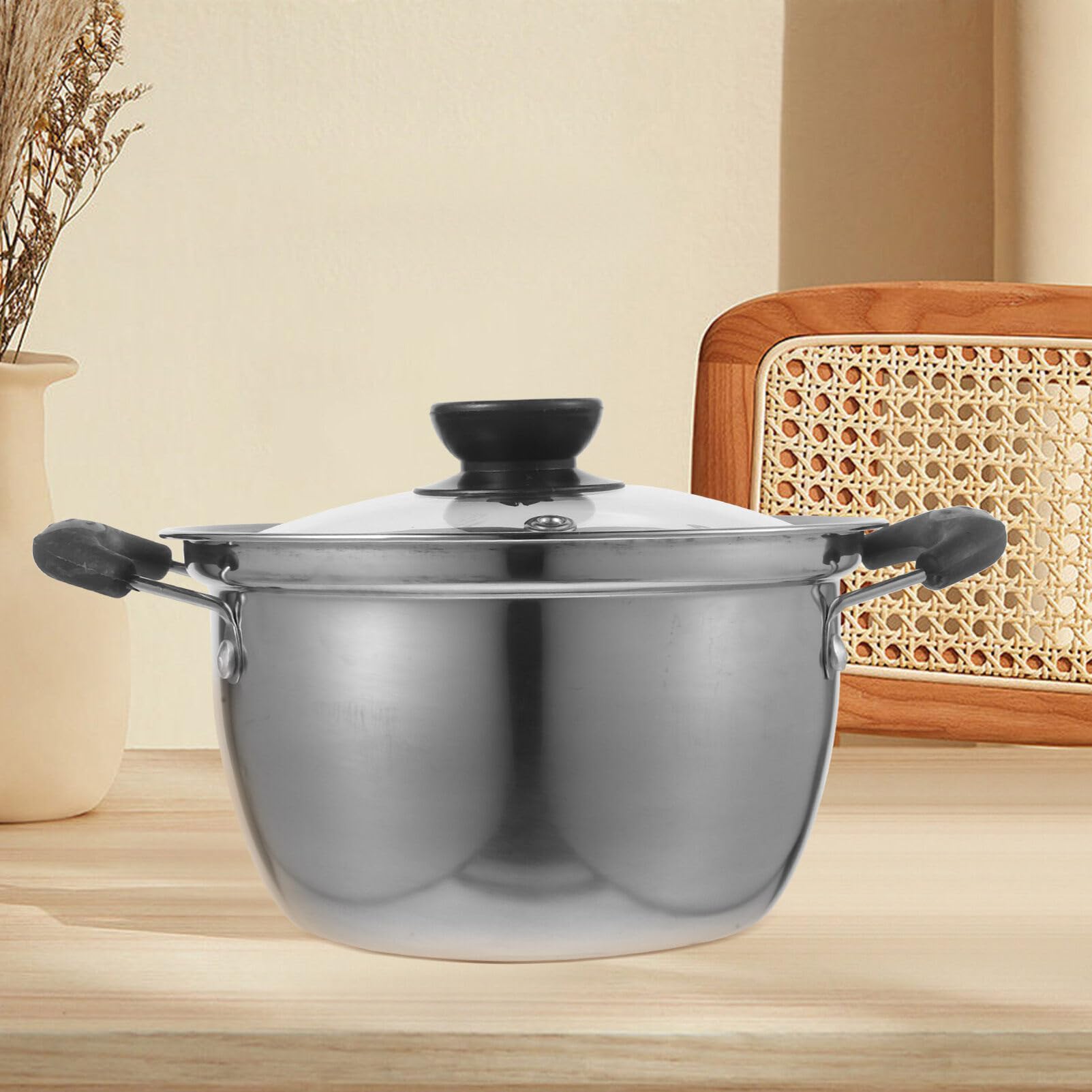 DEARMAMY Stainless Steel Stock Pot with Lid, 16cm Classic Deep Cooking Pot Canning Cookware Metal Saucepan for Kitchen Cooking Pasta Warming Milk Boiling Water